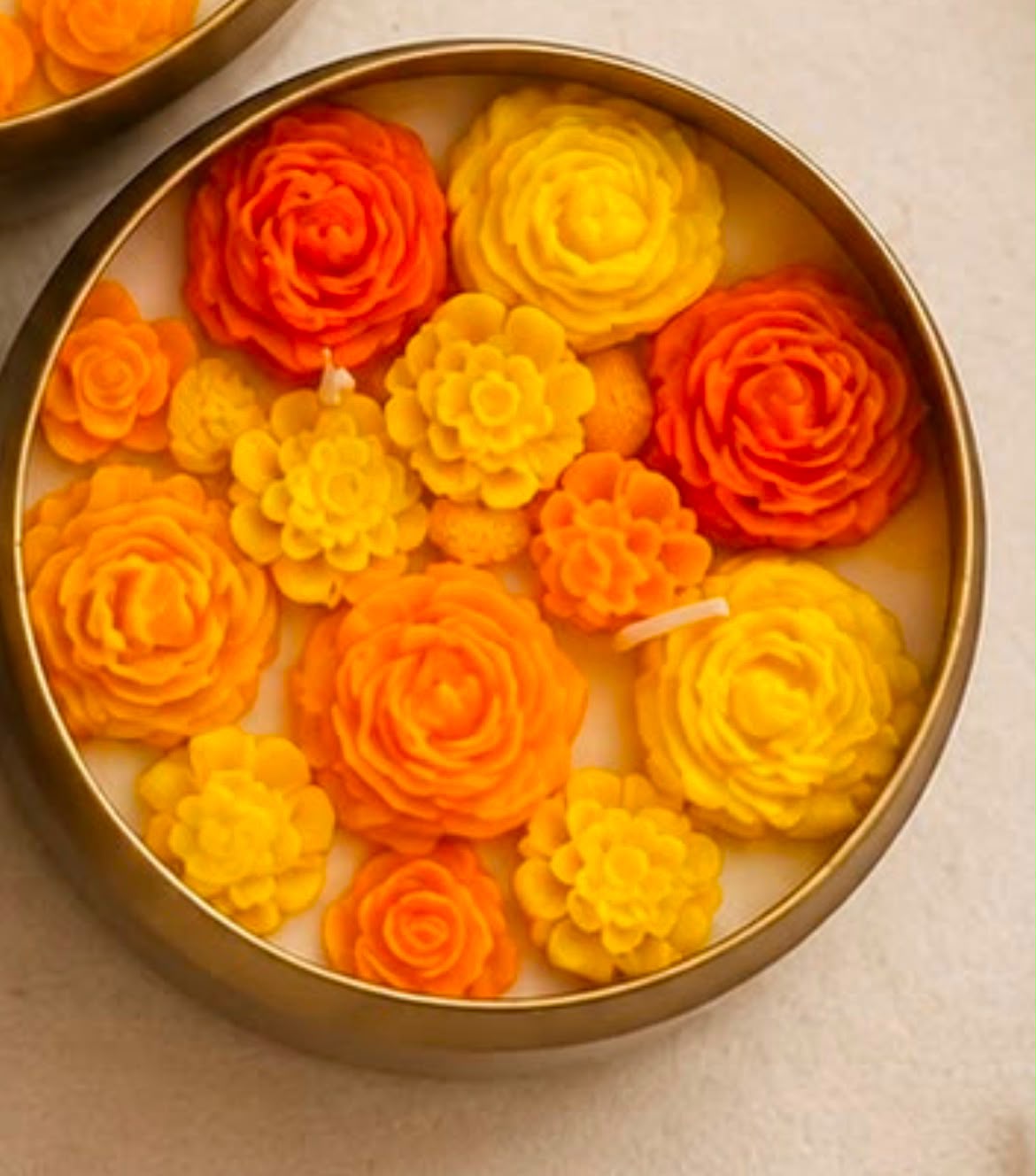 🌹 Large Round Urli Candle – 6 Inch | Marigold & Rose Design 🪔