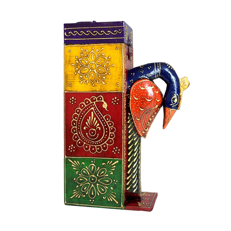 Handcrafted Wooden Wine Bottle Stand – Peacock / Elephant Design