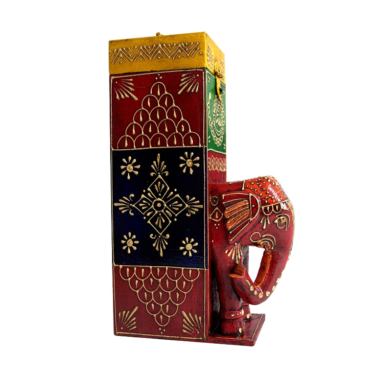 Handcrafted Wooden Wine Bottle Stand – Peacock / Elephant Design
