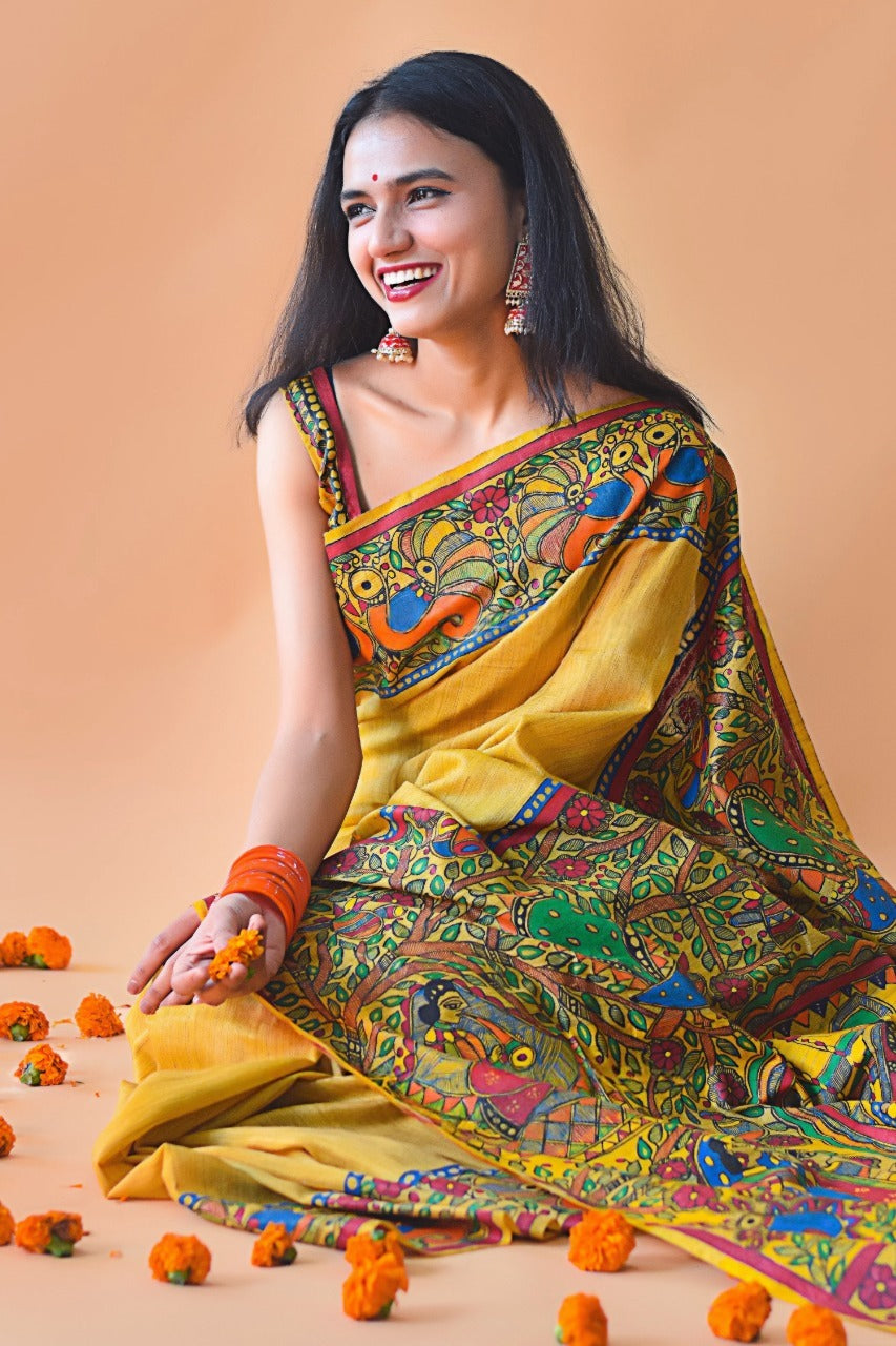 SOBHAN Hand-painted Madhubani Chanderi Saree